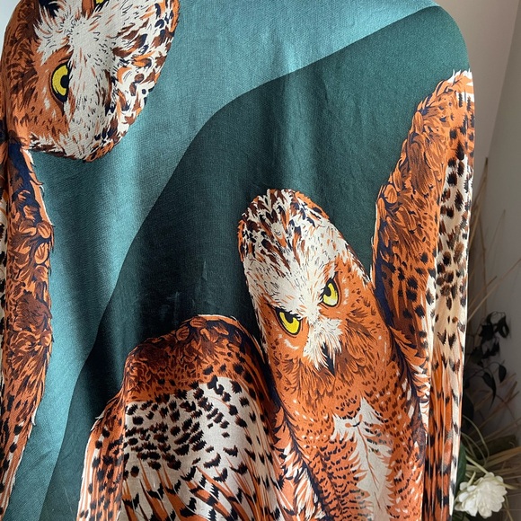 Valentino Owl Graphic Silk Shawl Scarf. - Picture 4 of 16